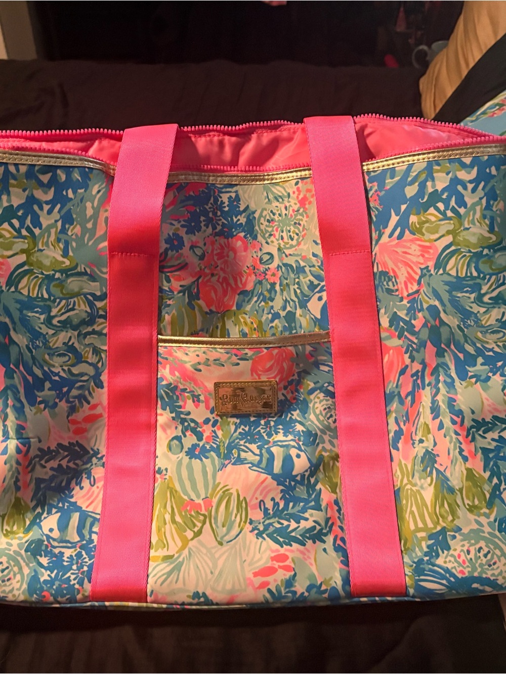 Lilly Pulitzer Coral Strap Multicolor Floral Tote
